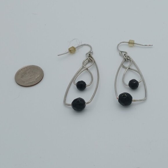 Like New Lia Sophia Retired Silver Tinted Earrings with Black Beads - Picture 1 of 1